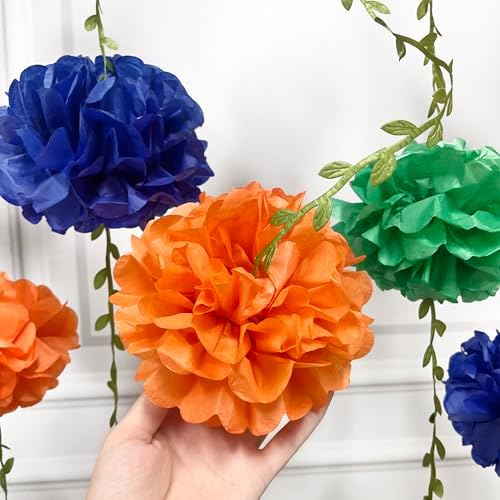 Rainbow Party Decorations Colorful Tissue Paper Flowers Pom Pom with Leaf Ribbon Hanging Garland Streamer for Multi-Color Birthday Wedding Shower Carnival Clown Fiesta Festival Party Supplies - Image 6