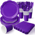 Deep Purple Party Dinnerware Set, 175 Pcs Disposable Decagonal Paper Plates, Cups, Napkins and Plastic Cutlery, Serves 25 for Halloween, Birthday and Wedding Parties by Unknown