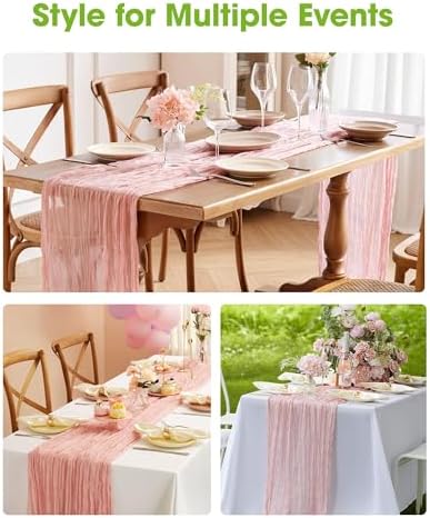 Pureegg 12 Pack Cheesecloth Table Runner 120 Inch Dusty Pink - Image 6