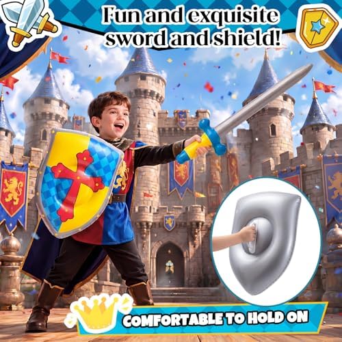 Poen 12 Pcs Inflatable Sword and Shield Medieval Knight Party,Cross - Image 3
