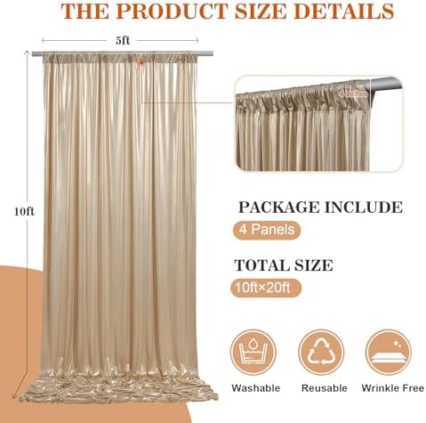 20x10ft Thick Champagne Glitter Backdrop Curtain Panels for Parties, Wrinkle Free Sequin Sparking Photo Backdrop Drapes, 4 Panels 5x10ft Shimmer Back Drop Cloth for Wedding Birthday Photography - Image 6