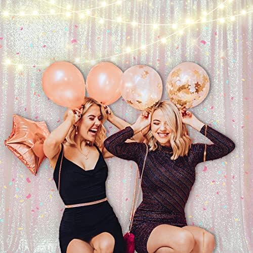 PartyDelight Iridescent White Sequin Backdrop 6x7ft Shimmer Photo Curtain - Image 5