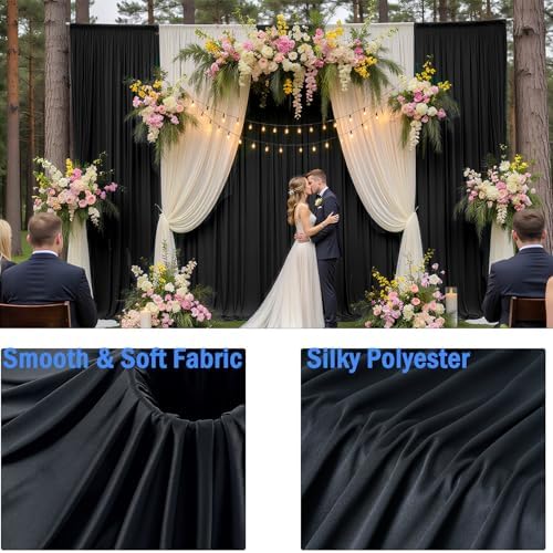 20ftx12ft Wrinkle Free Black Backdrop Curtains for Parties, 4 Panels 5x12FT Long Silky Polyester Black Photo Backdrop Drapes Back Drop Cloth for Wedding Birthday Photography Background Decor - Image 4