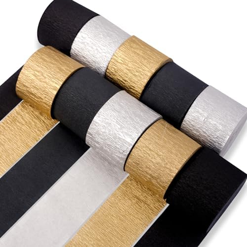 PartyWoo Black Crepe Paper 10pcs 820 FT Gold Silver Streamers by PartyWoo