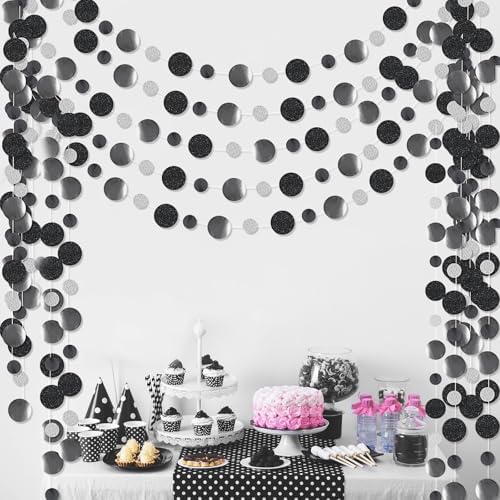 Outus 5 Pieces Black,Silver Round Dots Garland Party Hanging Decor by Outus