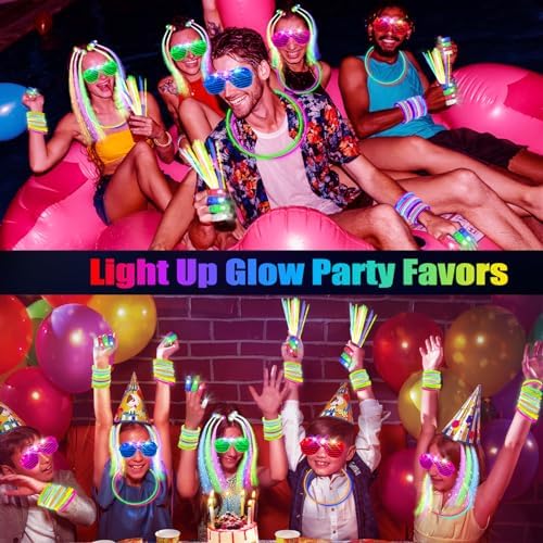 SHQDD 158 PCS Glow in the Dark Party Supplies, 14PCS LED Glasses, 30LED Finger Lights,14LED Light Hairs and 100PCS Glow Sticks Bracelets, Neon Party Favors for Wedding, Concert, 4th of july, Halloween - Image 2