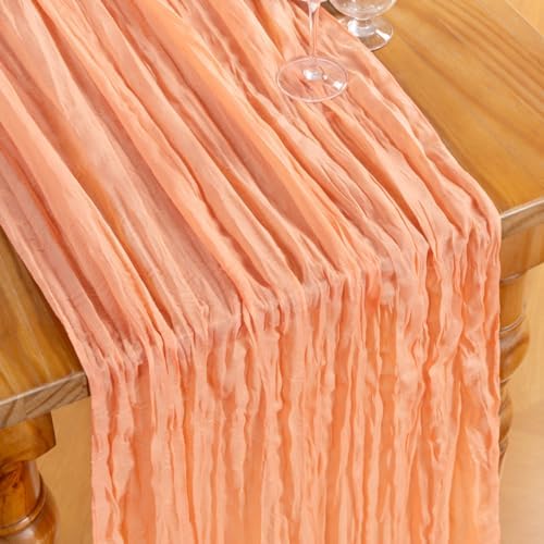 DeZerlor Peach Cheesecloth Table Runners 4 Pack Summer Boho Runners - Image 2