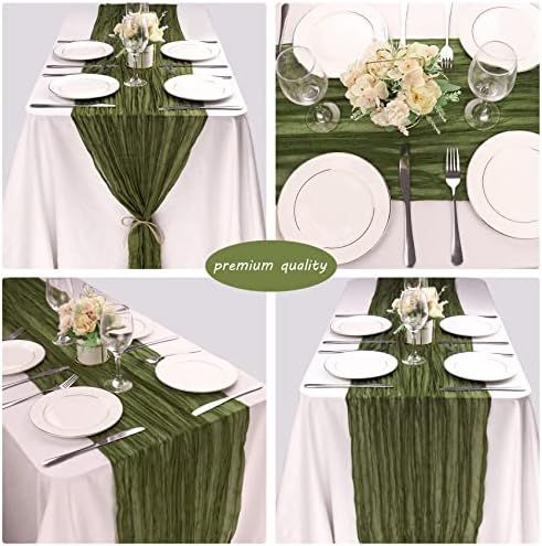 35x120 Inch Grass Green Cheesecloth Table Runner Boho Wedding Party Decor - Image 5
