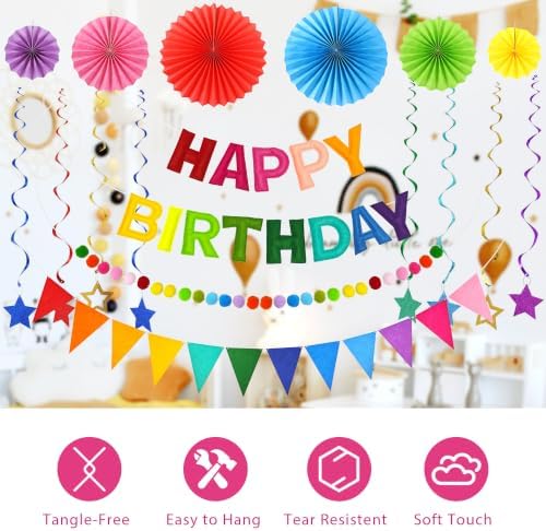 CANREVEL 17 PCS Pre-Strung 3D Rainbow Happy Birthday Banner, Multi Streamer - Image 5