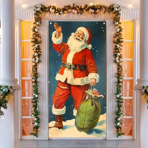 BlissYard Christmas Door Cover Santa Vintage 35x71 Inch Polyester - Image 3