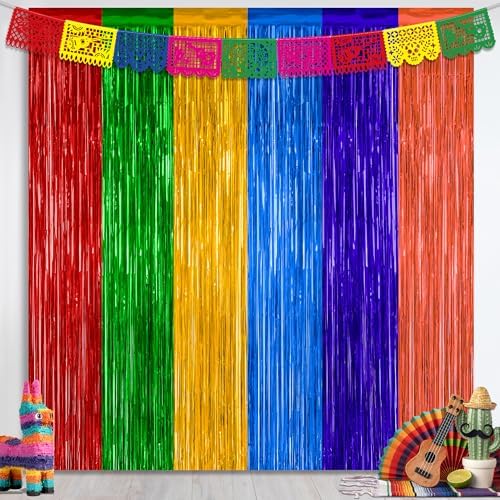 ZATAYE 2 Pack Mexican Color Fiesta Foil Curtain Streamer Decorations by ZATAYE