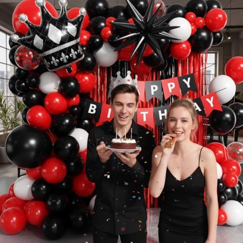 Red and Black Birthday Party Decorations 152Pcs, Red Black White Balloons Arch Kit with Banner Fringe Curtains for 16th 18th 21st 24th 32th 40th 50th 60th Birthday Decorations for Men - Image 4