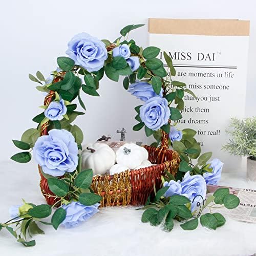 TELDRASSIL 4Pcs(26 FT) Artificial Rose Vine Fake Flower Garland Fake Silk Rose Hanging Vine for Wedding Party Background Arch Garden Background Decoration (Blue) - Image 4