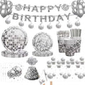 155PCS Disco Party Decorations Black Silver Disco Paper Plates Napkins Banner Tablecloth And Balloons Dessert Tableware Set Hip Hop Birthday Party SuppliesTableware 20 Guests by Unknown
