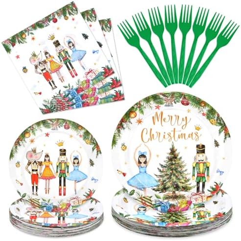 96 Pieces Christmas Ballet Party Tableware Set – Festive Disposable Dinnerware with Paper Plates, Napkins, and Plastic Forks – Winter Fairy Tale Theme for Christmas Birthdays Parties – Serves 24 by GistomeHome