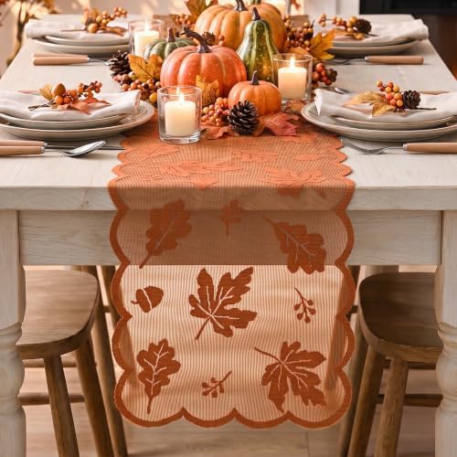 Artoid Mode Lace Jacquard Maple Leaf Fall Table Runner 13x72 Inch - Image 2