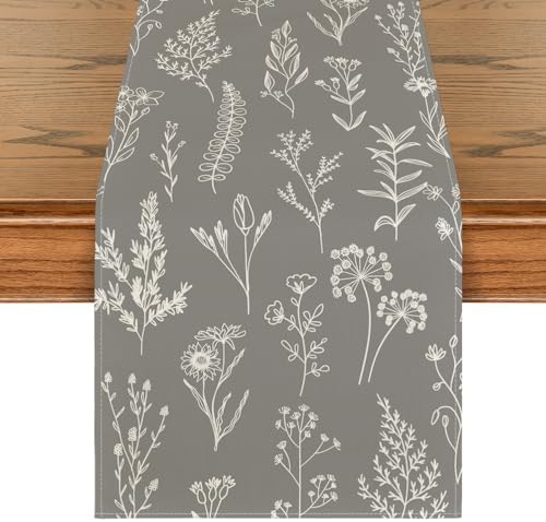 Artoid Mode Leaves Flowers Spring Table Runner, Seasonal Kitchen Dining Table Decoration for Home Party Decor 13x72 Inch by ArtoidMode