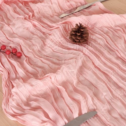 8 Pack Peach Pink Cheesecloth Table Runner 120 Inch Boho Wedding Decor - Image 6