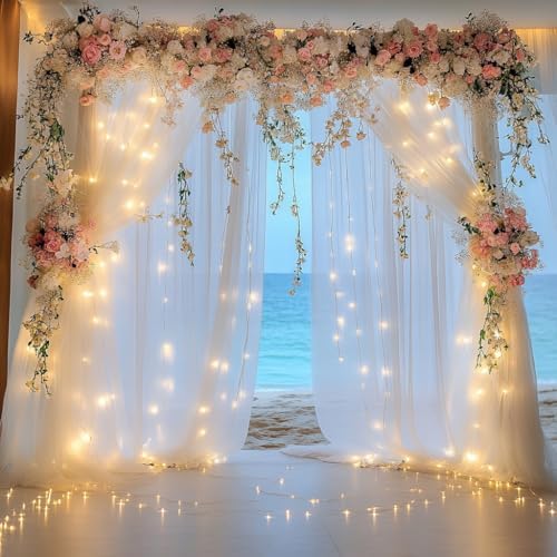 Tulle Backdrop Curtain with Lights 30x8FT White Sheer Tulle Curtain - Image 7