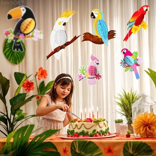 Tropical Birds Honeycomb Paper Cutouts, 12x5.3 Inch, Luau Party Decorations - Image 4