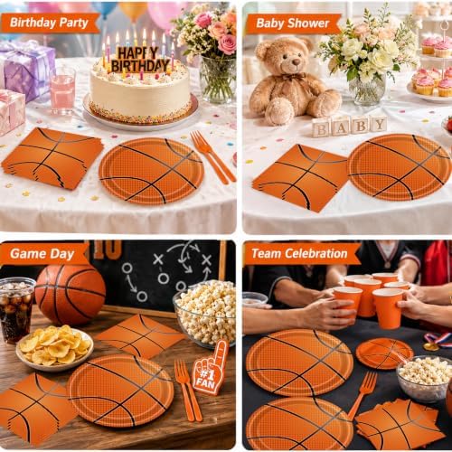 72 Pcs Basketball Plates Napkins and Forks Set, 7 Inch, Serves 24 Guests - Image 7