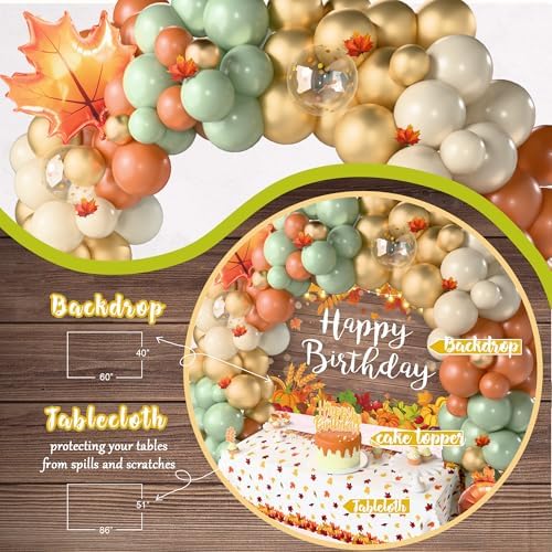 Fall Birthday Party Decorations, Orange Green Pumpkin Fall Birthday Supplies, Thanksgving Party Kit Autumn Maple Leaf Backdrop Balloon Arch Banner Tabelcloth Harvest Party Decorations - Image 5
