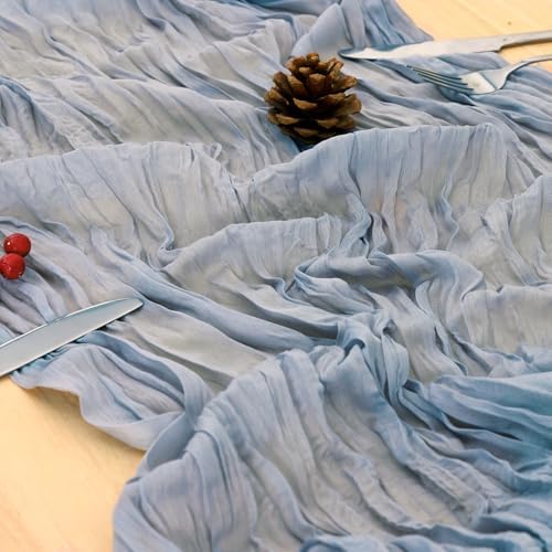 1 Pack Dusty Blue Cheesecloth Table Runner 120 Inch Boho Wedding Decor - Image 5