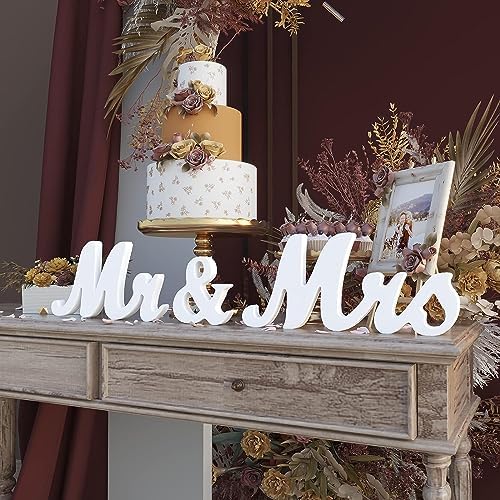 VIOPVERY Wooden Mr & Mrs Wedding Sign with Just Married Banner,White - Image 4