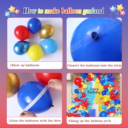 142 Pcs Red Blue Yellow Cartoon Hedgehog Balloon Arch Kit,Gold Circle Twisting Balloons with Exploding Star Foil Balloons for Video Game Theme Birthday Party Carnival Circus Baby Shower Decorations - Image 3