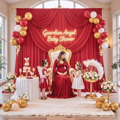 10ft x 10ft Red Backdrop Curtains for Party Wedding Wrinkle Free Red Photo Curtains Backdrop Drapes Fabric Decoration for Birthday Party Baby Shower Christmas 5ft x 10ft 2 Panels - Image 3