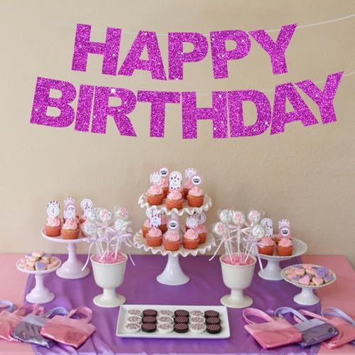 BEISHIDA Pre-Strung Glitter Purple Happy Birthday Banner Party Sign Decor - Image 6