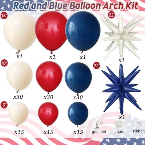 Tesochye Red White and Blue Balloon Arch Kit,Patriotic Balloon Arch Kit - Image 2
