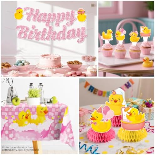 Xynic 215Pcs Pink Duck Birthday Decorations Tableware Set, Serves 25 - Image 6