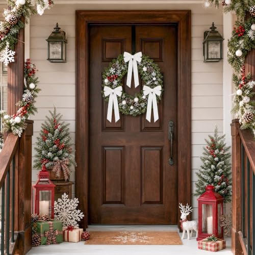 12Pcs White Velvet Ribbon Bows Christmas Tree Decorations,5in x 10in Xmas Ornaments for Tree Home Party Front Door Wreath Garland Holiday Decor - Image 5