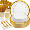 AIRE Gold White Paper Plates Set, 175PCS Disposable Tableware for 25 by AIRE