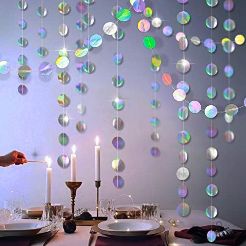 Cheerland Iridescent Party Decorations Holographic Circle Garlands Disco Theme Birthday Decorations Bachelorette Hanging Streamers Banner Graduation Decor Euphoria Karaoke Music Party Backdrop - Image 5