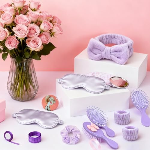 65 Pcs Sleepover Party Supplies for Women Include Spa Headband Sleep Eye Mask Pink Scrunchie with Coquette Bow Mirror Hair Comb Gift Bags for DIY Spa Sleepover Slumber Wedding Birthday Party Favors - Image 7