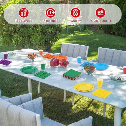 Kochorie 504 Pcs Rainbow Party Supplies Set, Colorful Disposable Paper Tableware Set 7 inch & 9 inch Plates Cups Napkins Cutlery for Birthday Baby Shower Rainbow Neon Party Decorations, Serve 72 - Image 5