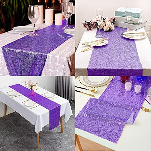 12 Packs 12 X 108 Inch Purple Sequin Table Runner Glitter Dining Table Runner for Birthday Wedding Engagement Bridal Baby Shower Bachelorette Holiday Celebration Party Supplies Decorations (Purple) - Image 5