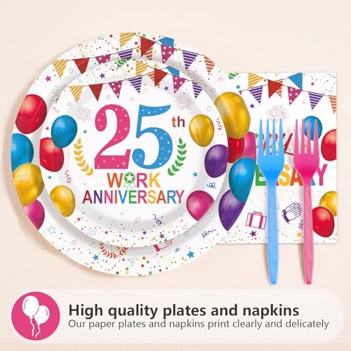 96Pcs Happy 25th Workiversary Party Decorations for Men Women Colorful Happy Work Anniversary Plates and Napkins Sets 25th Anniversary Decorations for Employee Worker Office Party Supplies Serves 24 - Image 6