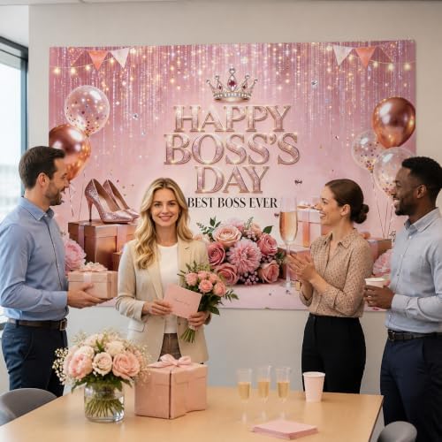 Happy Boss's Day Backdrop 6x4ft Pink Female Boss Party Banner (7X5FT) - Image 2