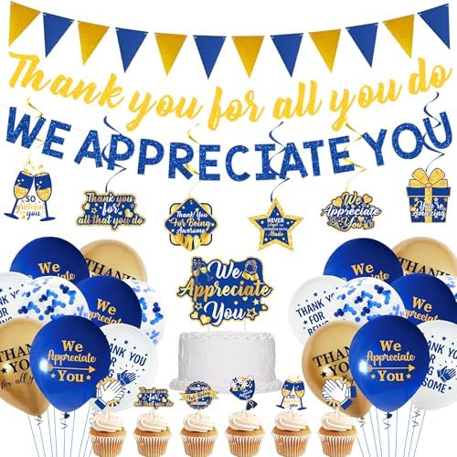 DARUNAXY Blue Gold We Appreciate You Party Decorations by DARUNAXY