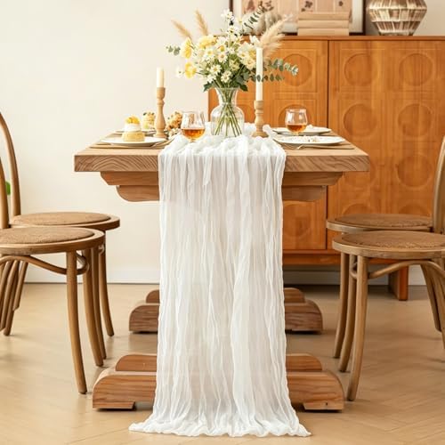 3Pcs Ivory White Table Runner, 10FT Rustic White Table Runner 35*120inch Boho Table Runners for Wedding Bridal Shower Baby Shower Table Centerpiece Decorations - Image 4