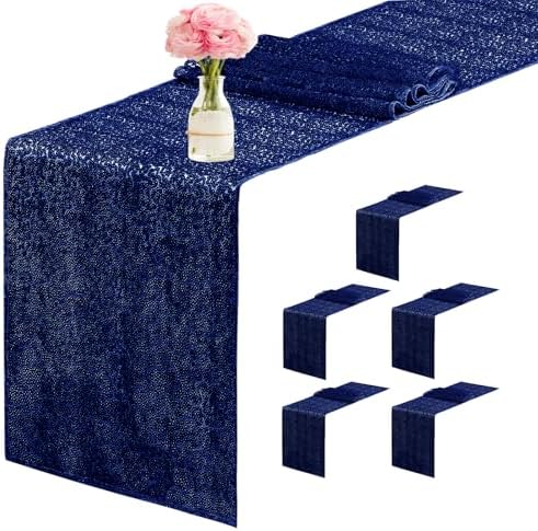 6 Packs 12 x 72 inches Sequin Table Runner, Navy Blue Glitter Table Runner for Birthday Party Supplies Wedding Engagement Baby Shower Holiday Celebration Event Decorations by Yblut