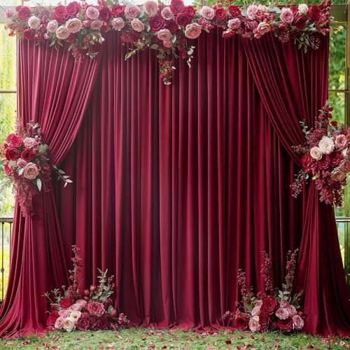 10x10 Burgundy Backdrop Curtain for Parties Wedding Wrinkle Free Maroon Photo Curtains Backdrop Drapes Fabric Decoration for Birthday Engagement Ceremony 5ft x 10ft,2 Panels - Image 2