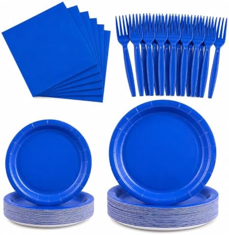 100PCS Blue Paper Plates Disposable Party Tableware Set by PUEVENYI