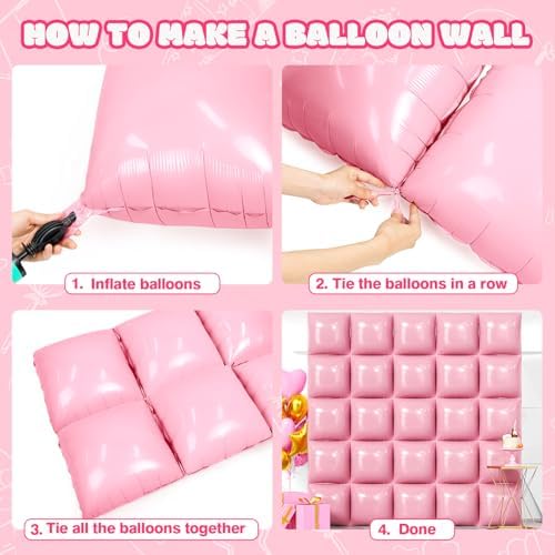 NISOCY 25PCS Pearl Light Pink Square Foil Balloons Wall Backdrop - Image 4