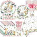 Funnymoom 452 Pcs Safari Birthday Party Supplies Include Jungle Theme Paper Plates Napkins Cups Tablecloth Cutlery Straws for Animal Safari Jungle Wild Birthday Baby Shower Party Decorations by Funnymoom