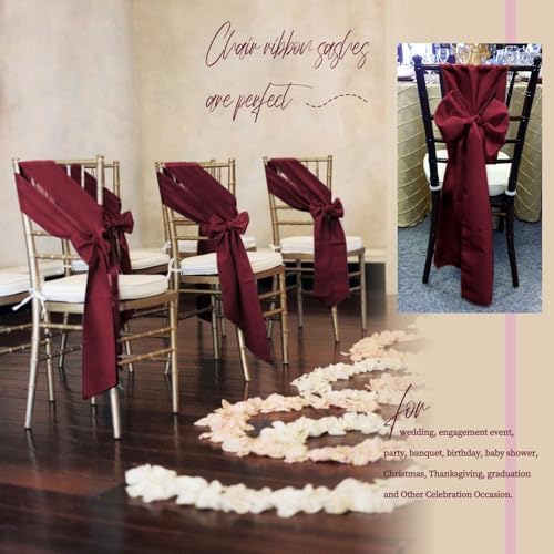fani 60 PCS Satin Chair Sashes, 7x78 Inch, Burgundy - Image 7