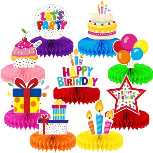 Birthday Table Decorations, 9 Pcs Colorful Birthday Centerpieces for Tables by Adeyoo